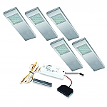 LED 12V Onderbouw set Dotty 5 Spots +Dimmer kleur Rvs