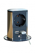Bachmann Stopcontact Elevator enkel voudig contactdoos met USB lader. Belgisch kleur Rvs/Zwart