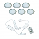 Hera FR-55 Dynamic LED set van 6 inbouw spots met kleur/dim-controller met afstandsbediening RVS-look