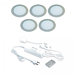 Hera LED 24V / 15W Inbouw set FR-55 5 Spots +Dimmer kleur Rvs-Look