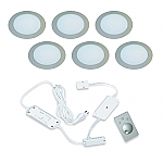 Hera FR-68 Dynamic LED set van 6 inbouw spots met (dimbare) LED trafo met kleur/dim-controller en afstandsbediening RVS-look