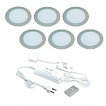 Hera FR-68 LED set van 6 inbouw spots met dim-controller met afstandsbediening 24V RVS-look LVSET6FR68DI