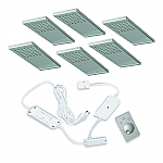 Hera L-Pad Dynamic LED set van 6 onderbouw spots met (dimbare) led trafo, met kleur/dim-controller en afstandsbediening RVS-look Hera L-Pad Dynamic LED set van 6 onderbouw spots met (dimbare) led trafo, met kleur/dim-controller en afstandsbediening RVS-look