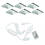 Hera Q-Pad Dynamic LED set van 6 onderbouw spots met kleur/dim-controller en afstandsbediening RVS-look