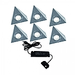 RI-3H LED set van 6 onderbouw spots neutraal wit met LED trafo 12V RVS