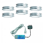 Elektra Round Plate LED set van 6 inbouw spots met (dimbare) led trafo 12V RVS-look
