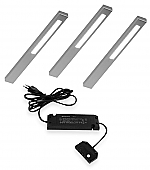 Slim Led set van 3 langwerpige spots met schakelaar onderbouw 12V/15W RVS