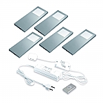 Hera Slimpad-F LED set van 6 onderbouw spots met dimmer 24V/30W RVS-look