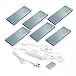 Hera Slim-Pad LED set van 6 onderbouw met dimmer 24V RVS-look